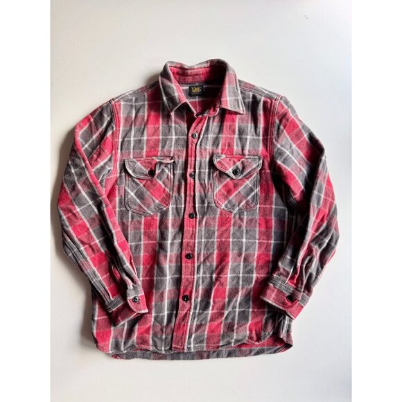 LEE Red Grey Plaid Check Cotton Flannel Button Down Shirt, Size M - Picture 3 of 13